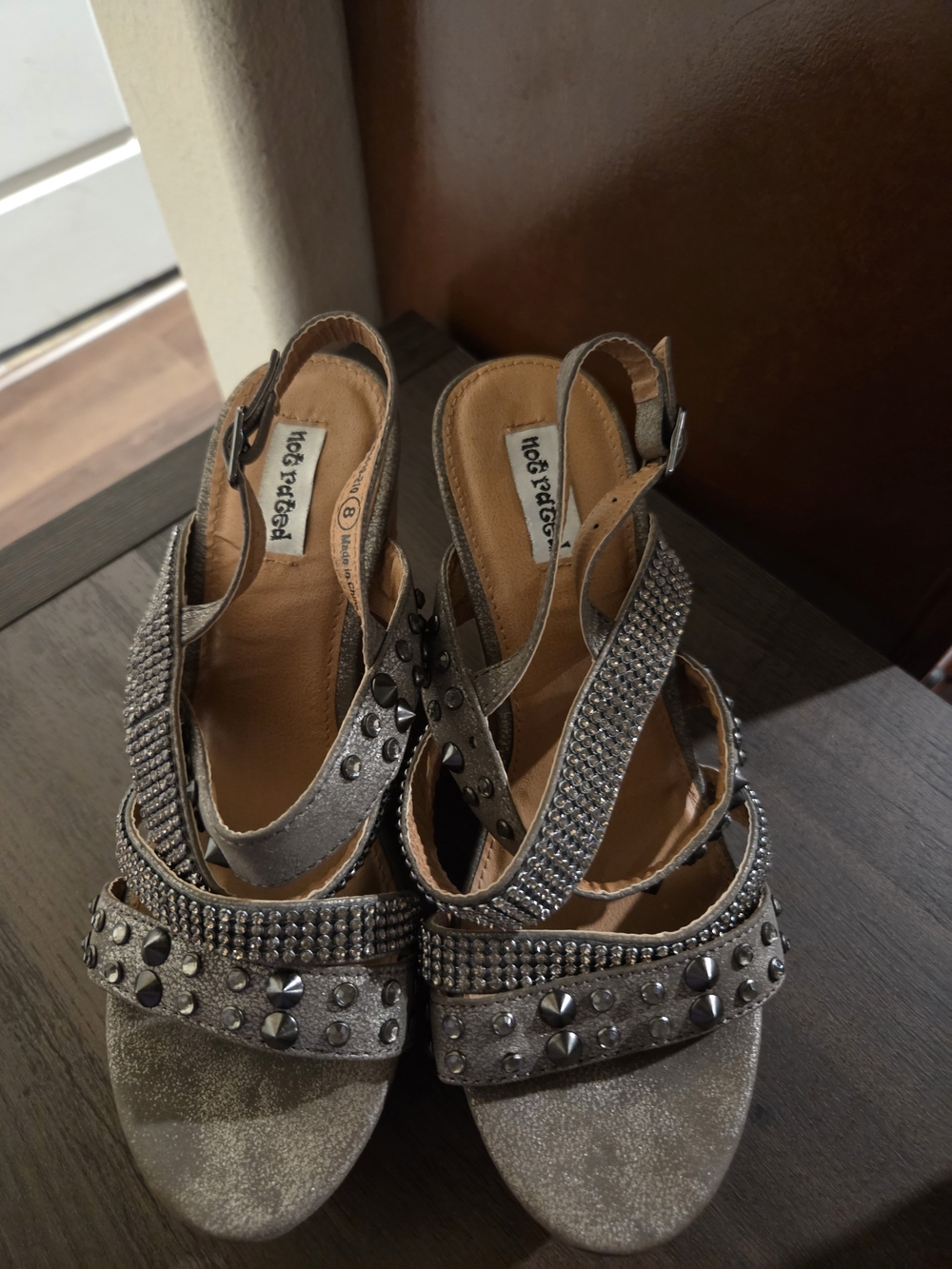 Not Rated Embellished Slingback Sandals in Metallic Gray